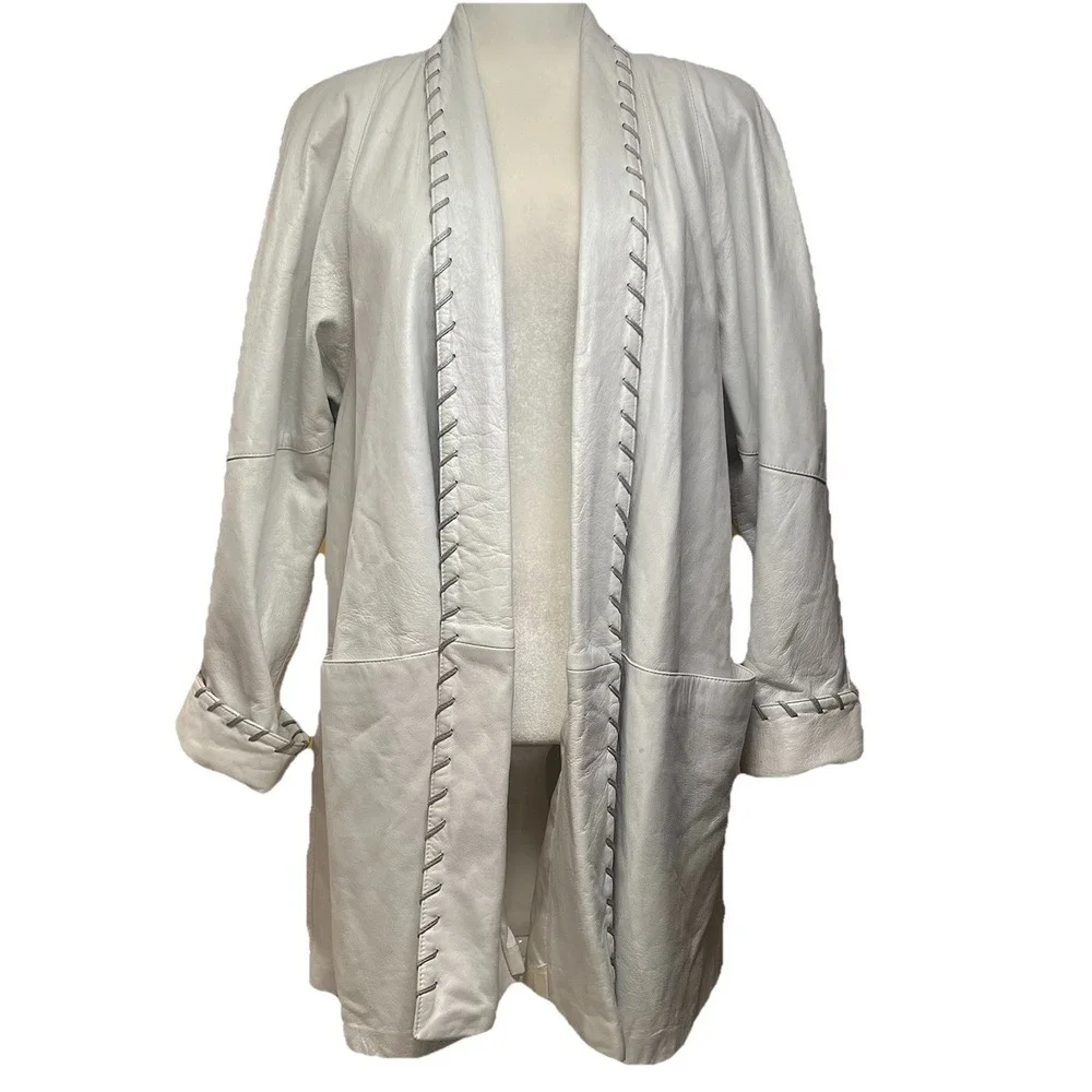 Talk of Walk Atlantic City Vtg Leather Open Jacket Pearl Whipstitch Collar 80's - Picture 1 of 10